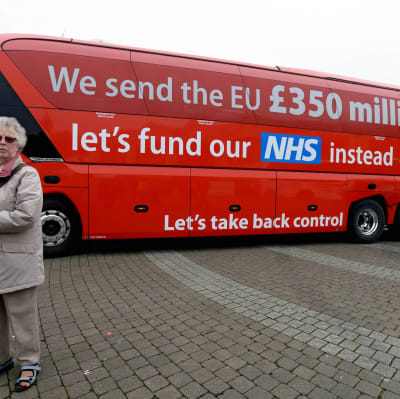 Den brittiska Leave-kampanjens buss som gör kampanj för att Storbritannien ska träda ut ur EU.