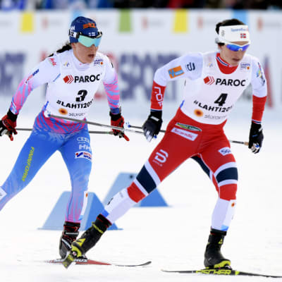 Krista Pärmäkoski gav Marit Björgen en ordentlig match i skitahlontävlingen.