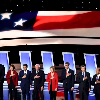 10 av det Demokratiska partiet i USA:s 20 uppställda i presidentvalet inför den andra omgången debatter den 30.7.2019.