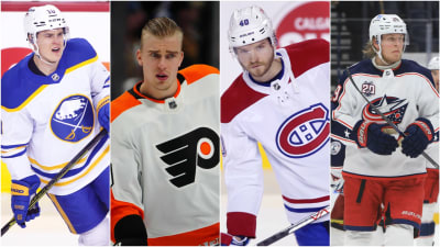 Henri Jokiharju, Rasmus Ristolainen, Joel Armia och Patrik Laine.