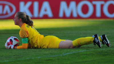 Emma Immonen stod i mål vid U17 VM när Finland mötte Uruguay.