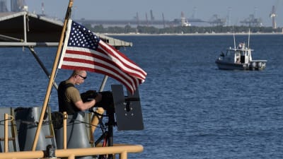 Amerikansk patrullbåt i Bahrain där USA har en stor flottbas