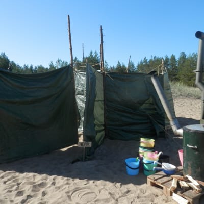 Herr -och damdusch på scoutlägret i Fäboda, Jakobstad