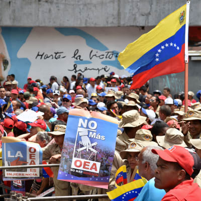 Anhängare till Maduro protesterar i Venezuela. 