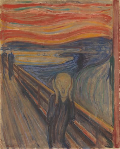 Edvard Munchs tavla Skriet, med en människofigur som skriker.