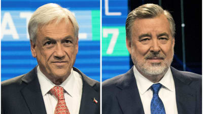 De chilenska presidentkandidaterna Sebastián Piñera (till vänster) och Alejandro Guillier som möts i en andra omgång den 17 december. 