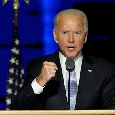 Joe Biden håller segertal i Wilmington, Delawarem den 7 november 2020.