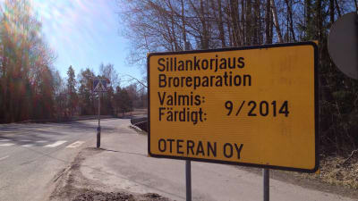 Pentby bro på väg 111 (Västra omfartsvägen) i Billnäs som ska repareras sommaren 2014.