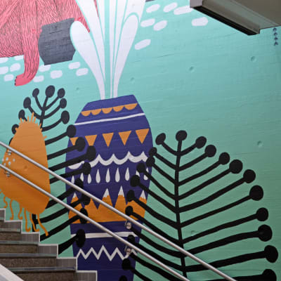 Myrbacka tågstation, väggmålning, djungeldjur, 18.3.2015