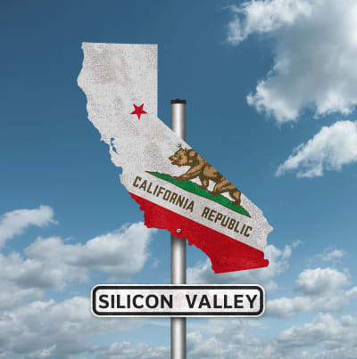 En skylt där det står Silicon Valley och Californ ia republic. 