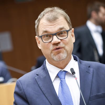 Juha Sipilä talar till Europaparlamentet den 30 januari