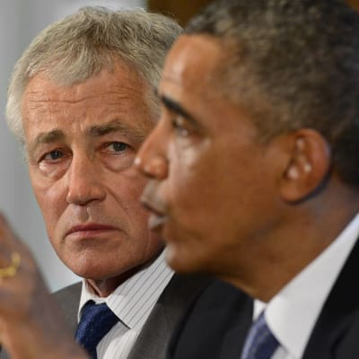 USA:s avgående försvarsminister Chuck Hagel och president Barack Obama