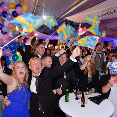 Sverigedemokraterna firar på valvakan.
