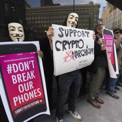En demonstration till stöd för Apple i San Francisco den 23 februari 2016