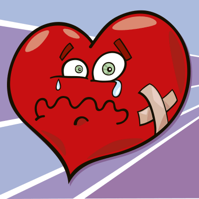 en ritad bild på ett hjärta som gråter och har plåster på.