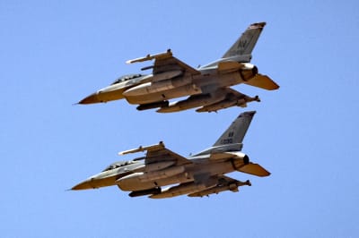 Amerikanska F16-stridsplan fotograferade i Marrakech i juni 2021.