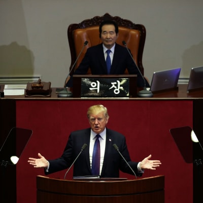 USA:s president talade till nationalförsamlingen i Seoul 8.11.2017.