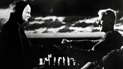 Scenen där Döden spelar schack med en riddare.