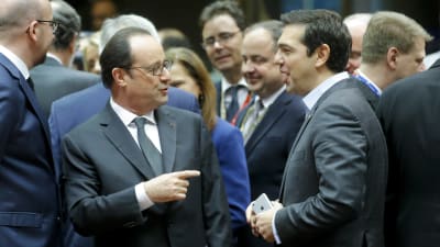 Francois Hollande och Alexis Tsipras på EU:s toppmöte i Bryssel