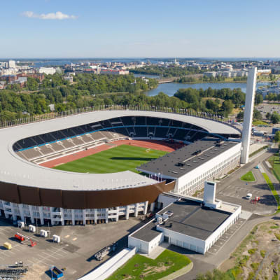 Helsingfors Olympiastadion färdigrenoverad i augusti 2020.