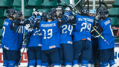 Smålejonen jublar efter 10-0-segern över Tyskland i VM 2021.
