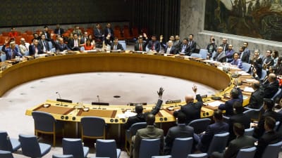 FN:s säkerhetsråd samlat runt ett bord.