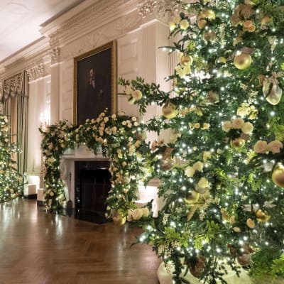 Julpynt i Vita huset i USA.