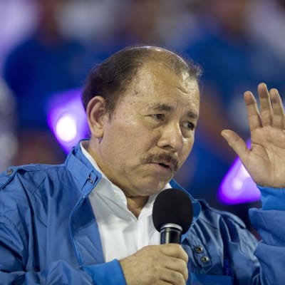 Nicaraguas president Daniel Ortega talade vid invigningen av en ny baseballarena i huvudstaden Managua 19.10.2017.