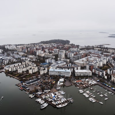 Ett flygfotografi över Drumsö i Helsingfors.
