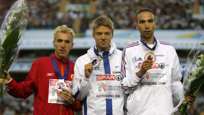 José Luis Blanco, Jukka Keskisalo och Bouabdellah Tahri på prispallen i Göteborg 2006.