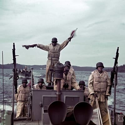 Tyska soldater på ett fartyg under fortsättningskriget.