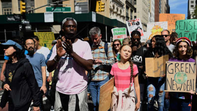 Greta Thunberg demonstrerar i New York 20.9.2019.