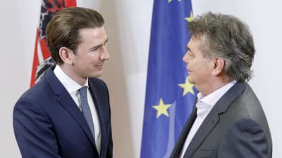 Sebastian Kurz och Werner Kogler skakar hand 