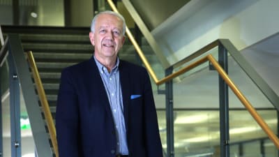 Pekka puska seisoo portaikossa