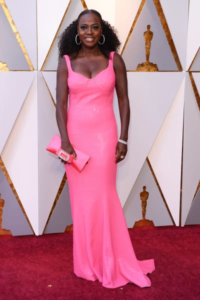 Viola Davis på röda mattan inför Oscarsgalan 2018.