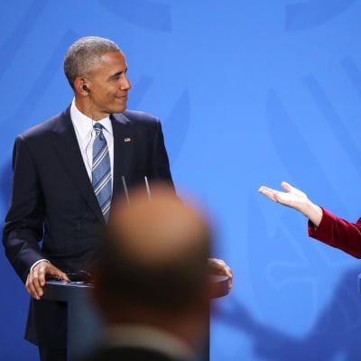 Barack Obama och Angela Merkel vid en presskonferens