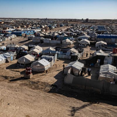 En massa tält i lägret al-Hol, fotograferade från luften.