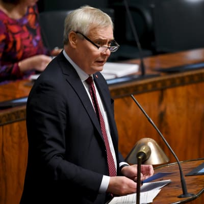 Antti Rinne under riksdagens plenum 9 oktober 2019. 