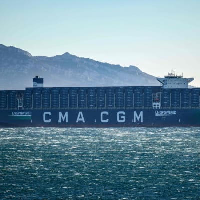 CMA CGM Palais Royal, världens största containerfartyg som drivs av naturgas. Marseille, Frankrike 14.12.2023. 
