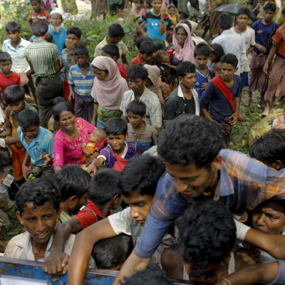 Nyanlända rohingya-flyktingar i staden Teknaf, i sydöstra Bangladesh, 7.9.2017.