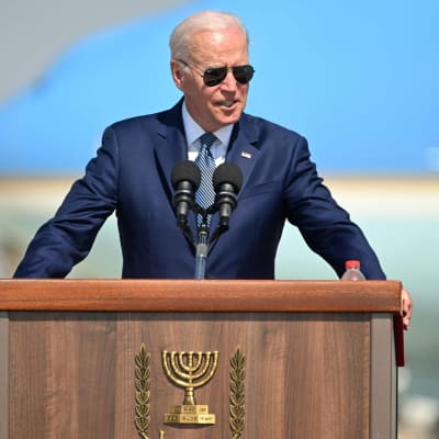 USA:s president Joe Biden håller tal efter ankomst till Israel under sin första Mellanösternresa som president.