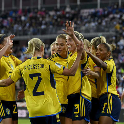 Sverige firar mål mot Finland.
