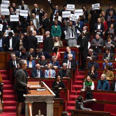 Kaotiskt i Frankrikes parlament.