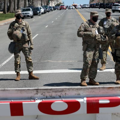 Soldater vid avspärrning utanför Kapitolium, Washington, USA. 2.4.2021