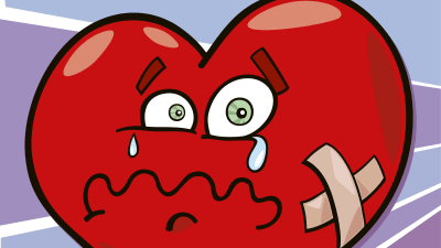 en ritad bild på ett hjärta som gråter och har plåster på.