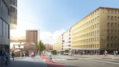 Förslaget för en bilfri Tavastväg från ungefär 2019