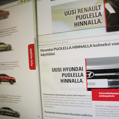 Bilreklam på nätet som lovar en bil till halva priset