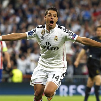 Javier Hernandez gör mål i Champions League 2014-2015 för Real Madrid