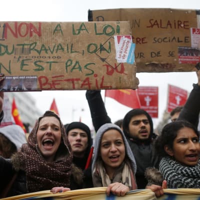 Demonstration mot ny arbetslag i Frankrike i mars 2016.