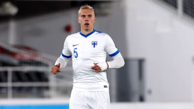 Juho Hyvärinen i U21-landslaget.